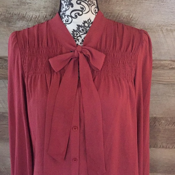 Rust Pussy Bow Tie Blouse - Picture 2 of 4